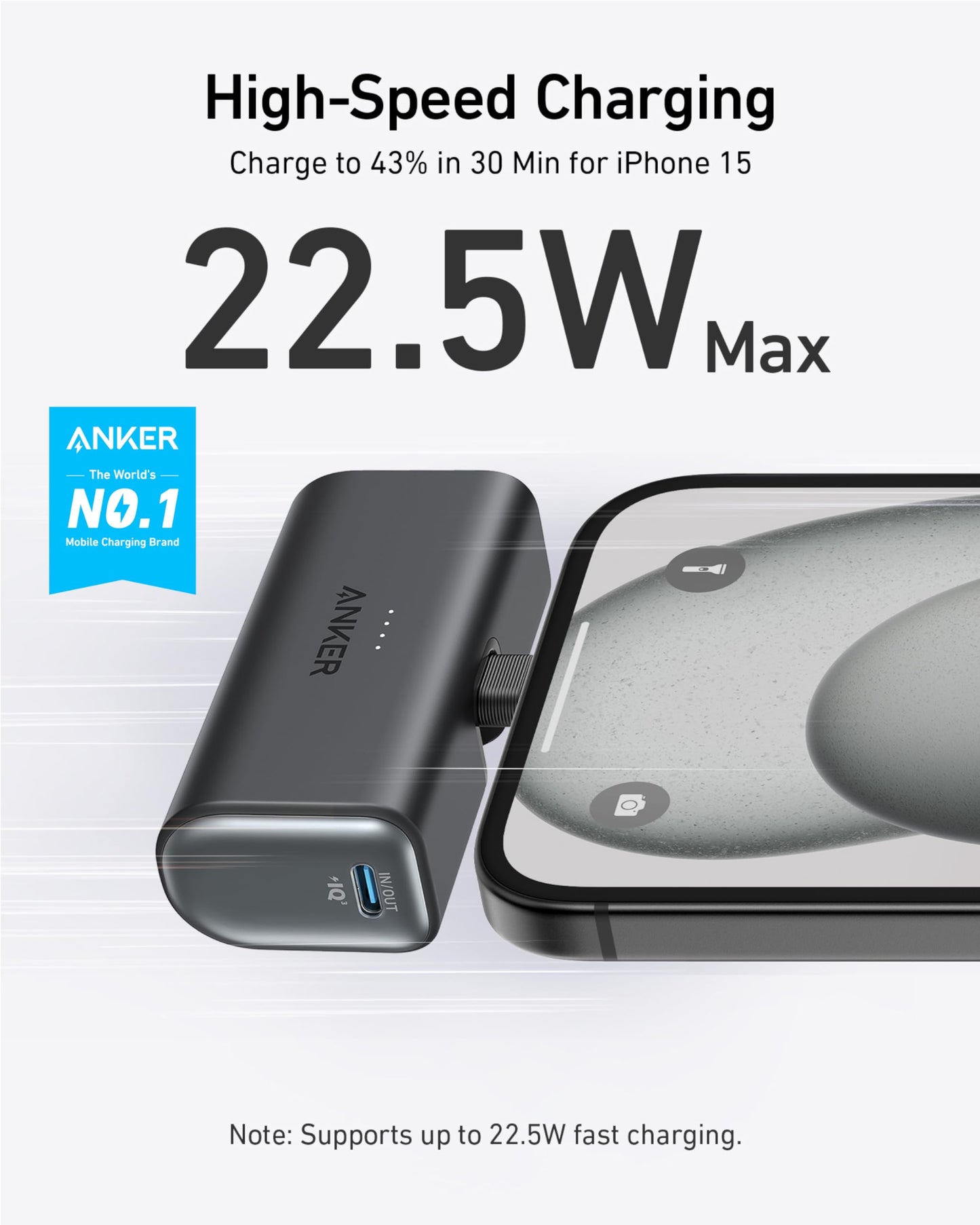 Anker iPhone 17 Portable Charger, Nano Power Bank with Built-in USB C Connector, 5,000mAh Portable Charger 22.5W, for iPhone 17/16/15 Series, Samsung S22/23 Series, iPad Pro/Air, AirPods, and More