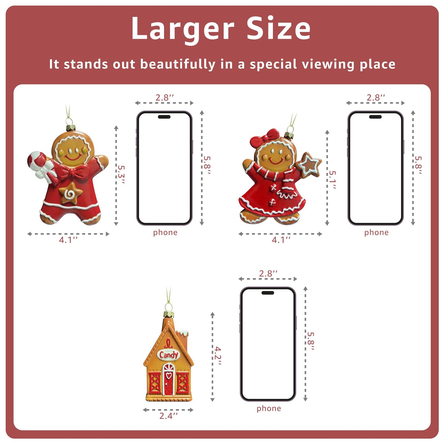 IGERI 3pcs Gingerbread Christmas Tree Ornaments Set 2025 House Shatterproof Ornament 3D Decorations Indoor Unique Decor Gifts for Grandkids