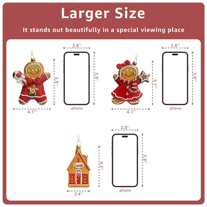 IGERI 3pcs Gingerbread Christmas Tree Ornaments Set 2025 House Shatterproof Ornament 3D Decorations Indoor Unique Decor Gifts for Grandkids