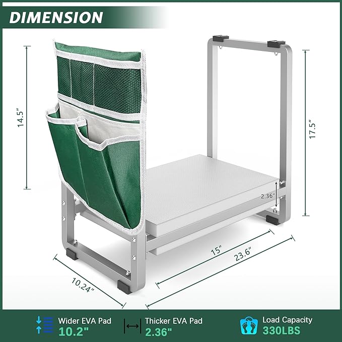 FLINTER 10.2" Wider Garden Kneeler and Seat, Heavy Duty Thick Gardening Bench for Kneeling and Seat - Garden Kneelers for Seniors, Gardening Stools for Women, Grandparents, Gardeners, Gray