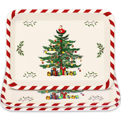 Whaline 3 Pcs Christmas Serving Trays Xmas Tree Plastic Serving Platters Dishes for Holiday Party Breakfast Lunch Dinner Food Snack Supplies, 10 x 13 Inch