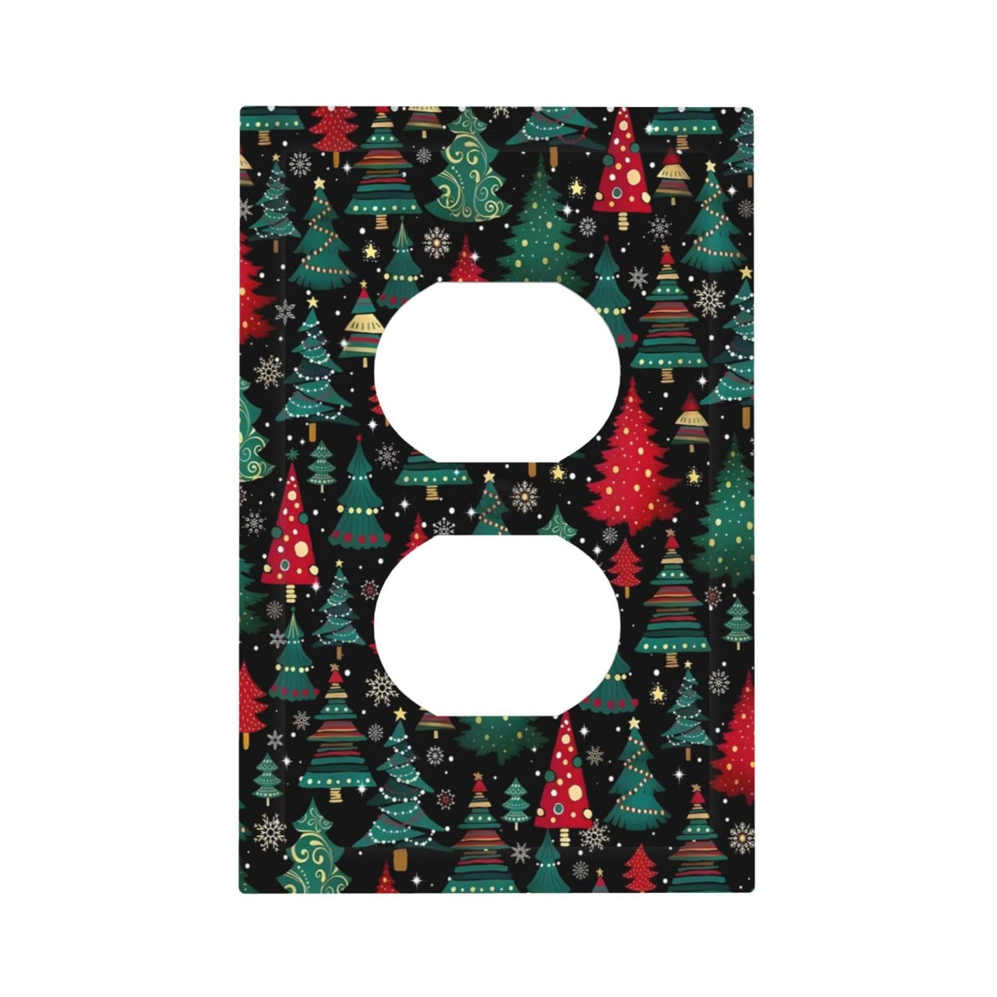 Christmas Tree Red Green Snowflakes Stars Holiday Theme Outlet Covers 1 Gang Duplex Light Switch Cover Decorative Switch Plates Electrical Receptacle Faceplate Wall Plate for Home Living Room Decor