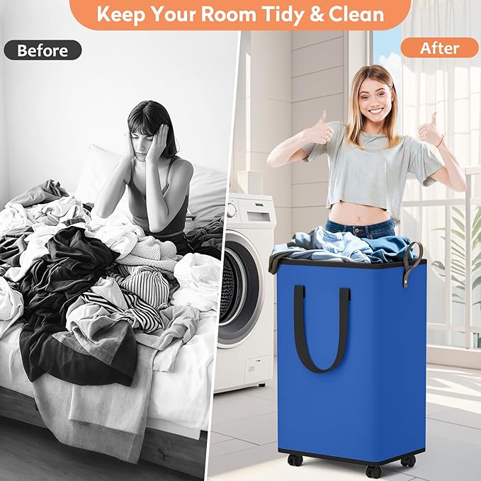 Laundry Basket with Wheels, Collapsible Laundry Baskets, Laundry Hamper with