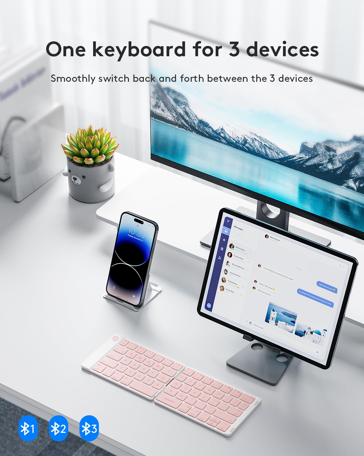 Samsers Foldable Bluetooth Keyboard - Portable Wireless Keyboard with Stand Holder, Rechargeable Full Size Ultra Slim Folding, Compatible iOS Android Windows Smartphone Tablet and Laptop - Black