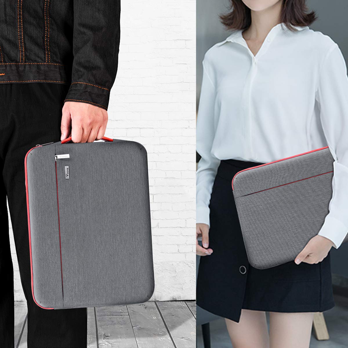 Voova 360°Protective Laptop Sleeve Case 15.6 inch, Waterproof Slim Computer Cover Bag with Handle Compatible with MacBook Pro 16, 15.6”-16” HP Acer Lenovo Asus Dell Laptop, Grey