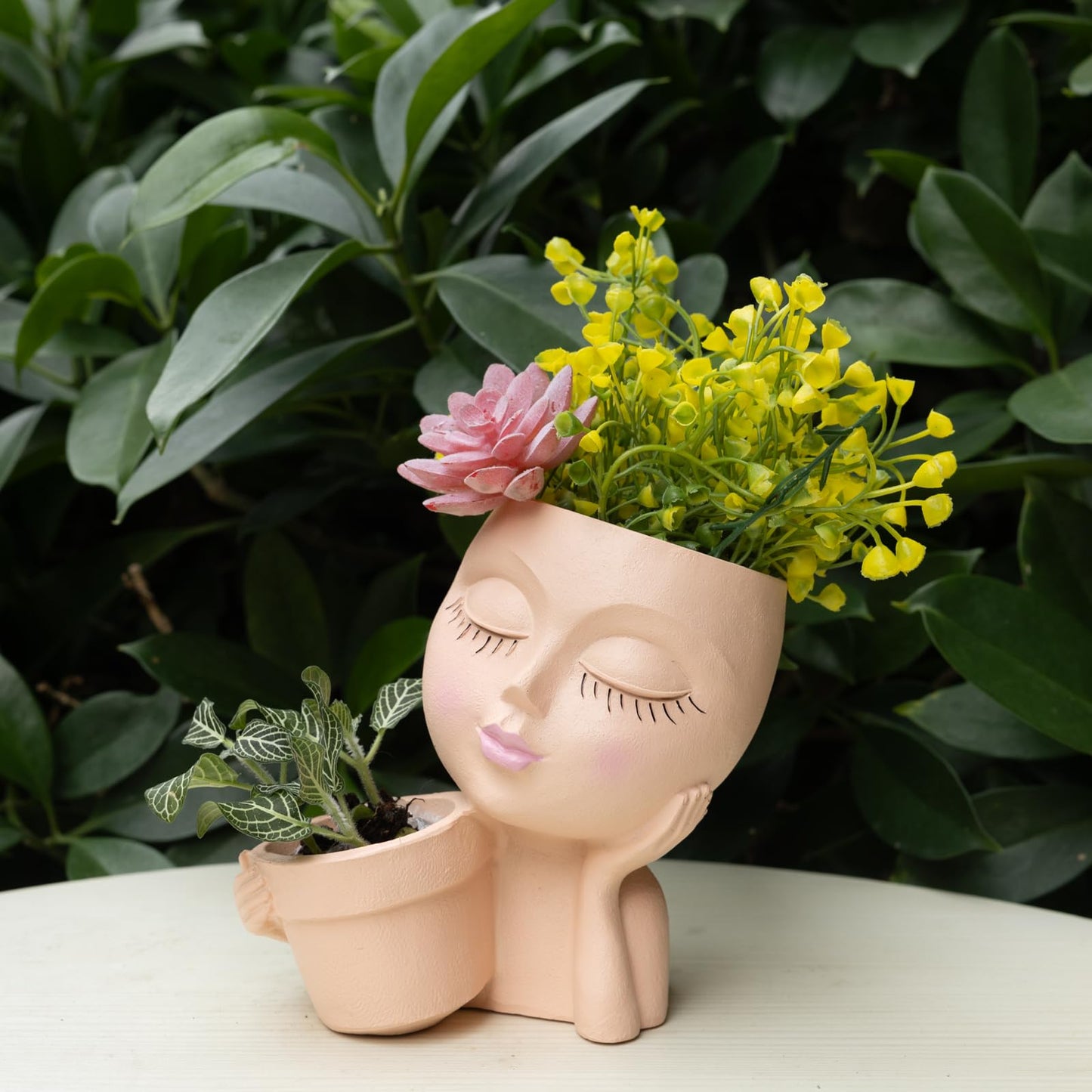 LaulaEnderay Face Plant Pots for Indoor Outdoor Plants, Resin Head Planter with Drainage Hole, Unique Cute Lady Face Plant Pots, Home Garden Decoration Succulents Cactus Planters Skin