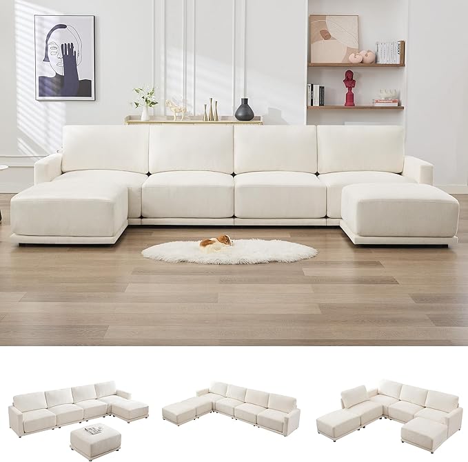 143.8" Modular Sectional Sofa Modern Chenille U Shaped Couch
