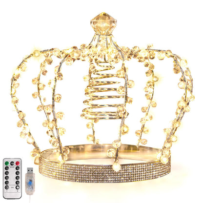 LAWOHO Christmas Tree Topper Star, Jeweled Crown with 60 Warm White LED USB Lighted Tree Topper, Xmas Tree Decor with Remote Control 8 Lighting Mode, Timer, Dimmer for Christmas Tree Ornament（Silver）
