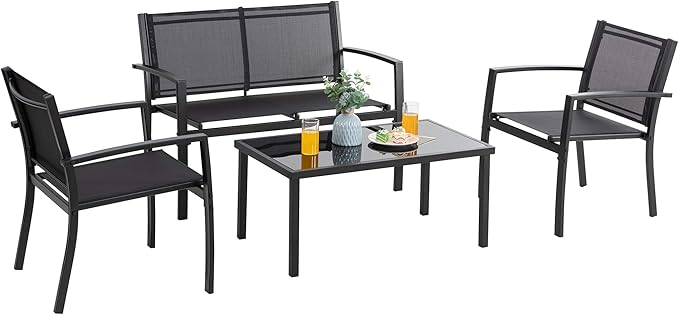 Vongrasig 4 Pieces Patio Furniture Sets, Outdoor Patio Conversation Sets