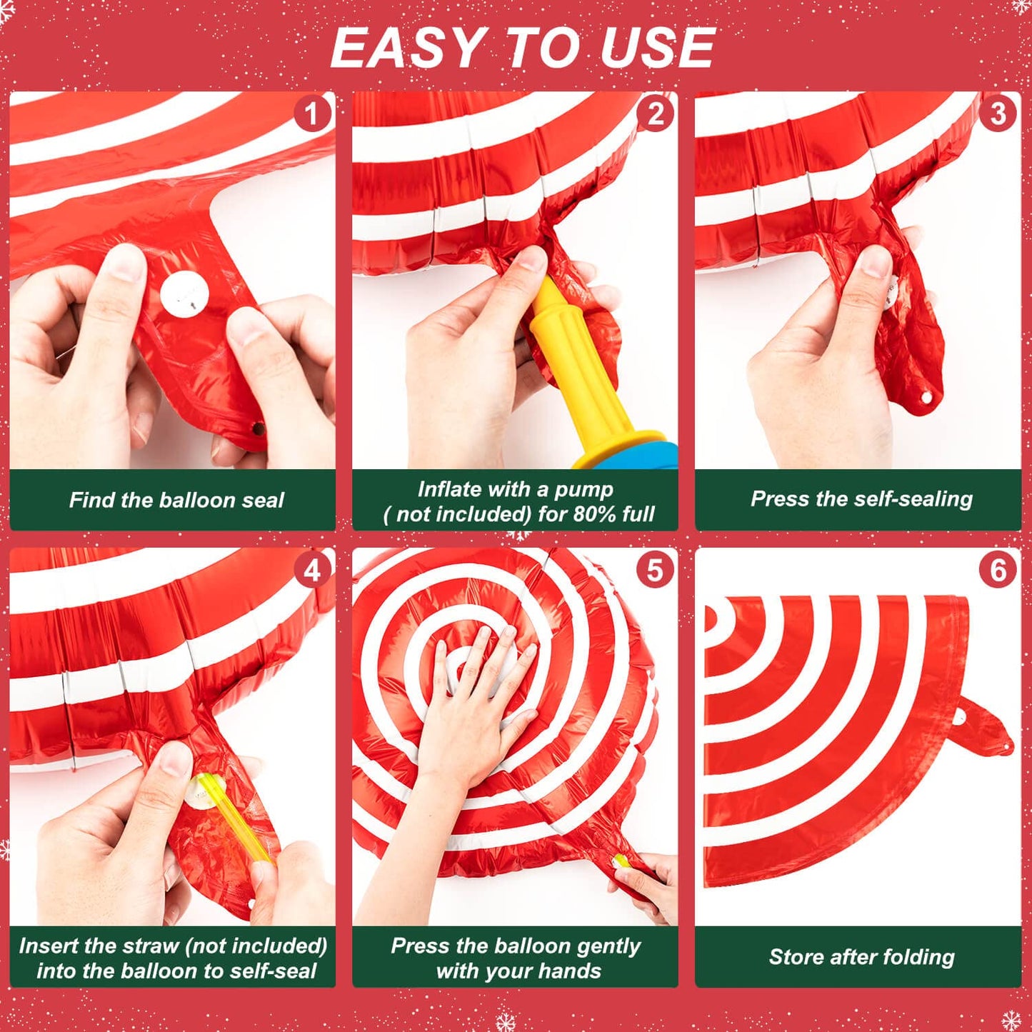 32Pcs Christmas Balloons, Christmas Candy Cane Foil Balloons with Ribbons, Red Green Mylar Balloon for Party Decorations