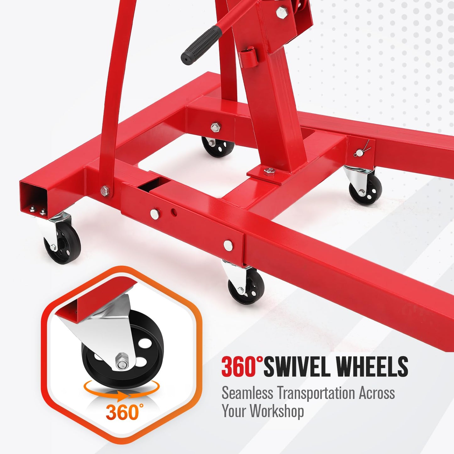 EliteEdge 2 Ton Hydraulic Engine Hoist, 4400LB Folding Cherry Picker Shop Crane Hoist Lift with 6 Casters & Telescopic Boom for Lifting Motor, Garage, Workshop and Factory, Heavy Duty, Red