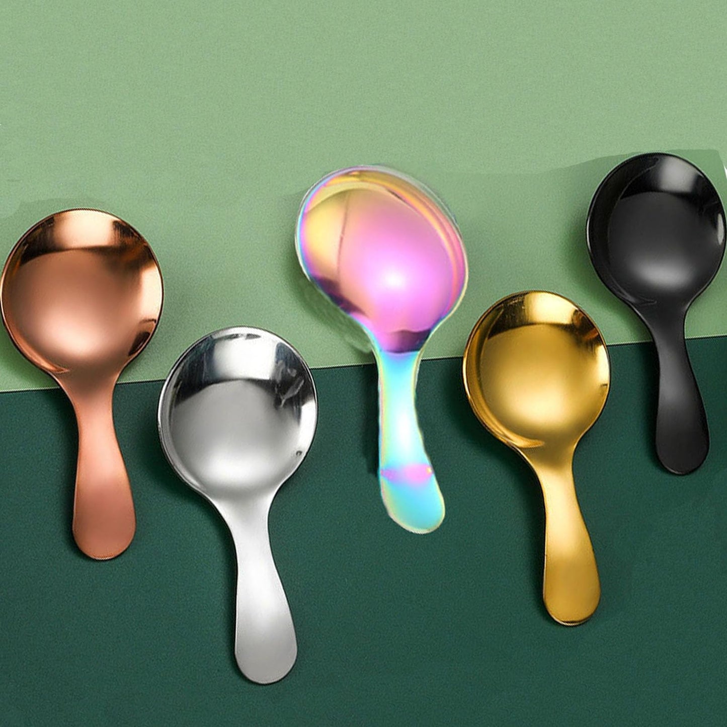 6 Pcs Stainless Steel Short Handle Thickened Small Round Spoons For Honey Candy Coffee Tea Salt Jam and Mustard - Ice Cream Dessert Spoon (F Rose Gold)