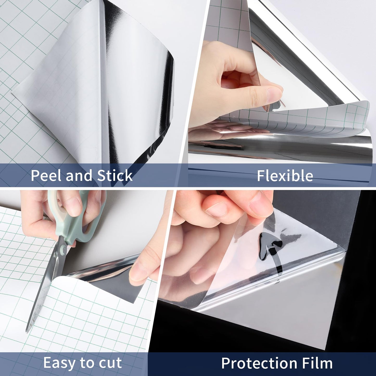 WESTICK Mirror Stickers for Walls Self Adhesive Mirror Wallpaper Sticker Peel and Stick Mirrored Contact Paper for DIY Art Crafts Home Decor Cabinets Countertops Silver Permanent Vinyl Wrap 15.8"x80"