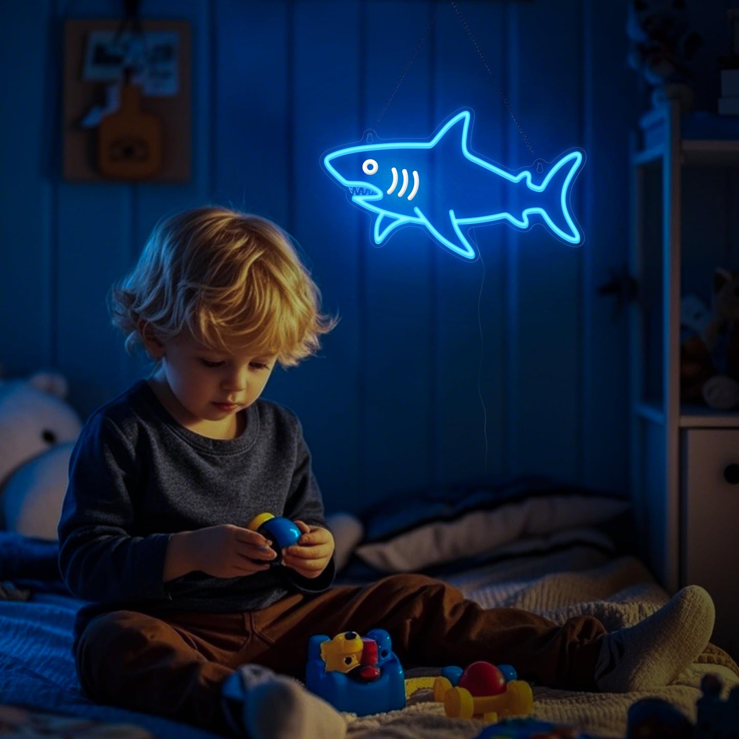 CoolGift Mart Shark Neon Sign, Dimmable LED Shark Light Animal Wall Decor, Christmas Gift White Elephant Gifts for Boys Men, Bedroom Living Room Man Cave Home Decoration With USB Powered