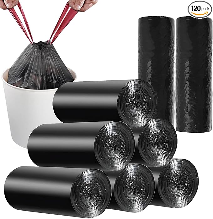 8 Gallon Trash Bags 120 Count Black Drawstring Garbage Bags