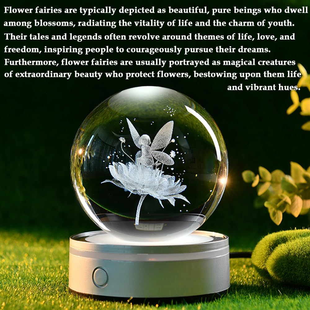 ZRENJHUS Fairy Gifts for Women 3D Fairy Crystal Ball Night Light Decorative Globe Gift for Girls with Lighting Base
