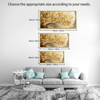 BirdSuite Gold Framed Golden Leaf Money Tree Wall Art, Luxury 3D Effect Canvas Print, Ready to Hang Wall Decor for Living Room Bedroom Office Dining Room Entryway, 48x24 Inch