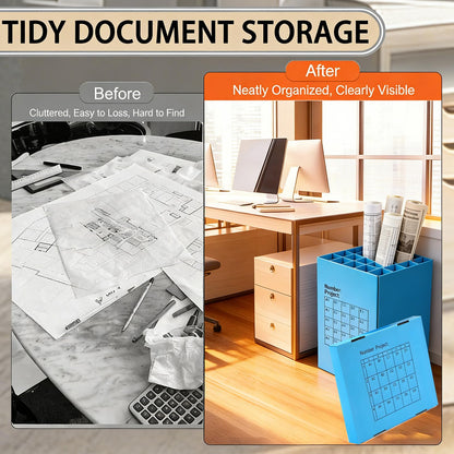 Aifukena Blueprint Holder Storage Organizer - Blueprint Storage Rack，20 Slots ，Used Storing for Anchor Charts ，Poster， Map (With Lids 1 Pack)