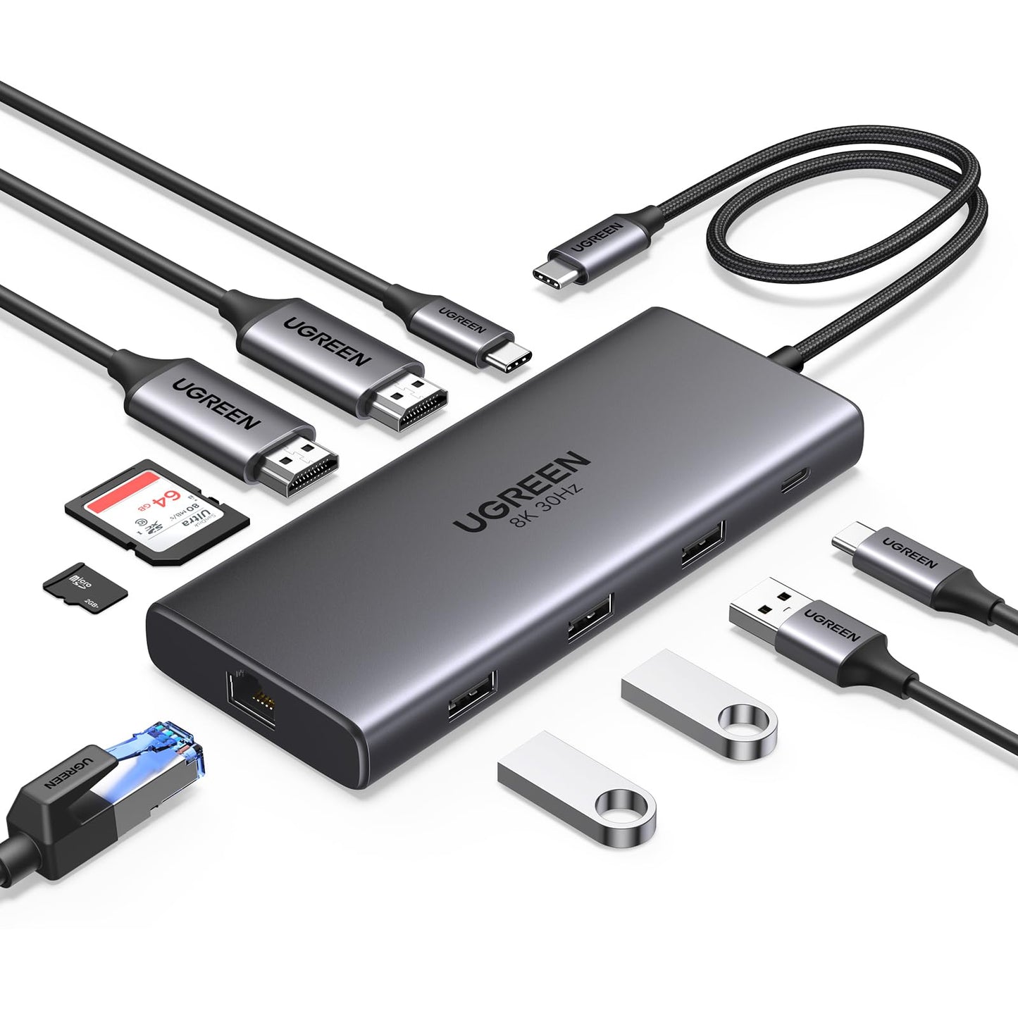 UGREEN Docking Station, Revodok Pro 210 USB C Hub (10-in-1) with Dual 4K@60Hz, Single 8K@30Hz, Gigabit Ethernet, 100W PD, 4x 5Gbps USB Data Ports, SD/TF, USB-C Dock for Thinkpad, HP, Dell Laptops