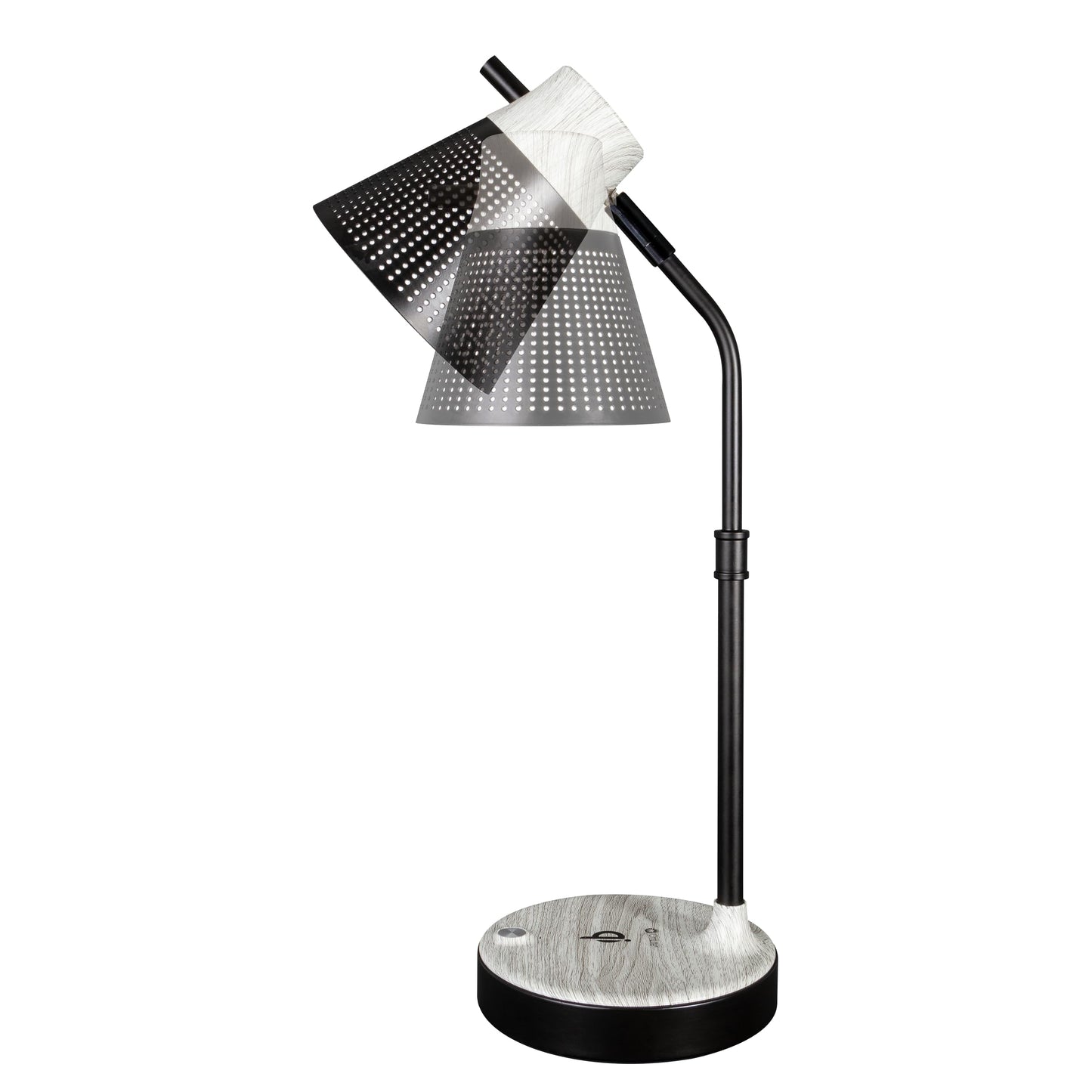 OttLite Wellness Series Wireless Charging LED Table Lamp, Black with Grey Woodgrain Accents,Touch Activated Controls, Flexible Neck, ClearSun LED Light, for Work, Study, Reading…