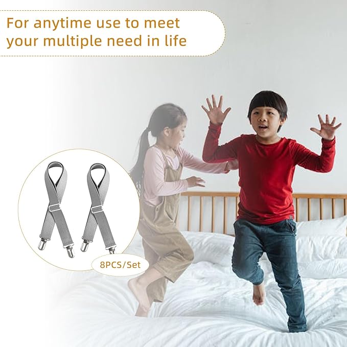 8Pcs Adjustable Bed Sheet Straps Clips, Elastic Mattress Sheet Fasteners Holder