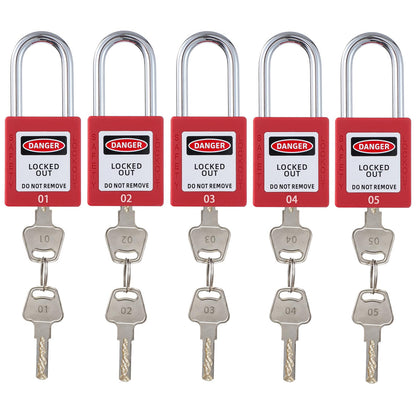 Lock Out Tag Out Locks and Keys, 10 Lockout Tagout Keyed Different Safe Pad Locks, OSHA Compliant Loto Locks for Lock Out Tag Out Stations (5, Red)
