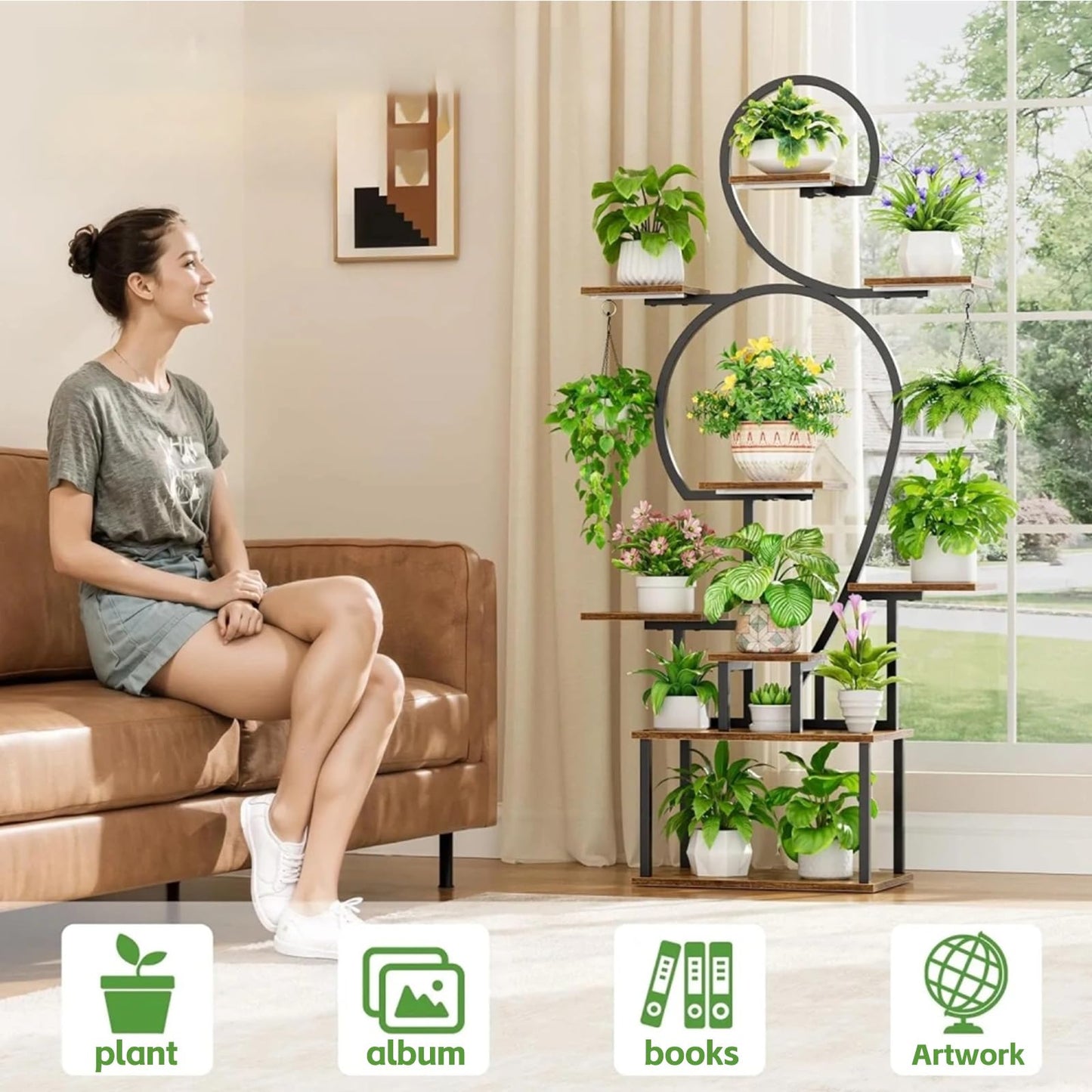 Rhncof Plant Stand Indoor with grow lights: 9 Tiered Large Plant Shelf with Lights, 64" Multi Tier Tall plant stand for indoor growing Llighted Corner Plant Rack