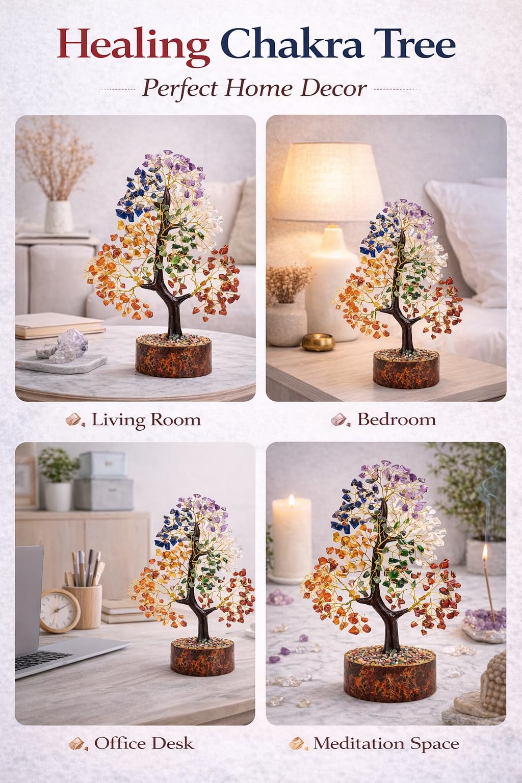 Neetva 7 Chakra Crystal Tree of Life – Natural Gemstone Bonsai Tree for Meditation, Reiki Healing, Positive Energy & Home Decor | Gifts for Women | Office Decor