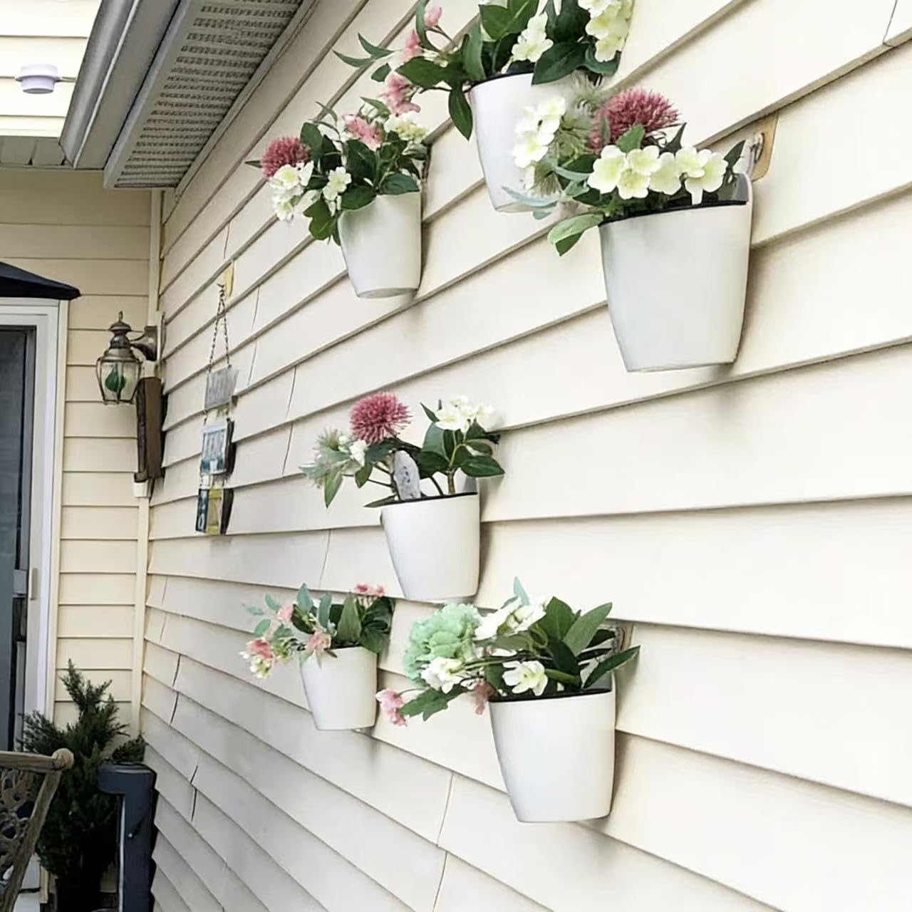 3 Pack Self Watering Wall Hanging Planter Pots Vertical Garden Window Hang Mount Indoor Outdoor Plant Flower Basket for Kitchen Herbs Balcony Railing Shelf Fence Bedroom Trellis Decor Modern White Box
