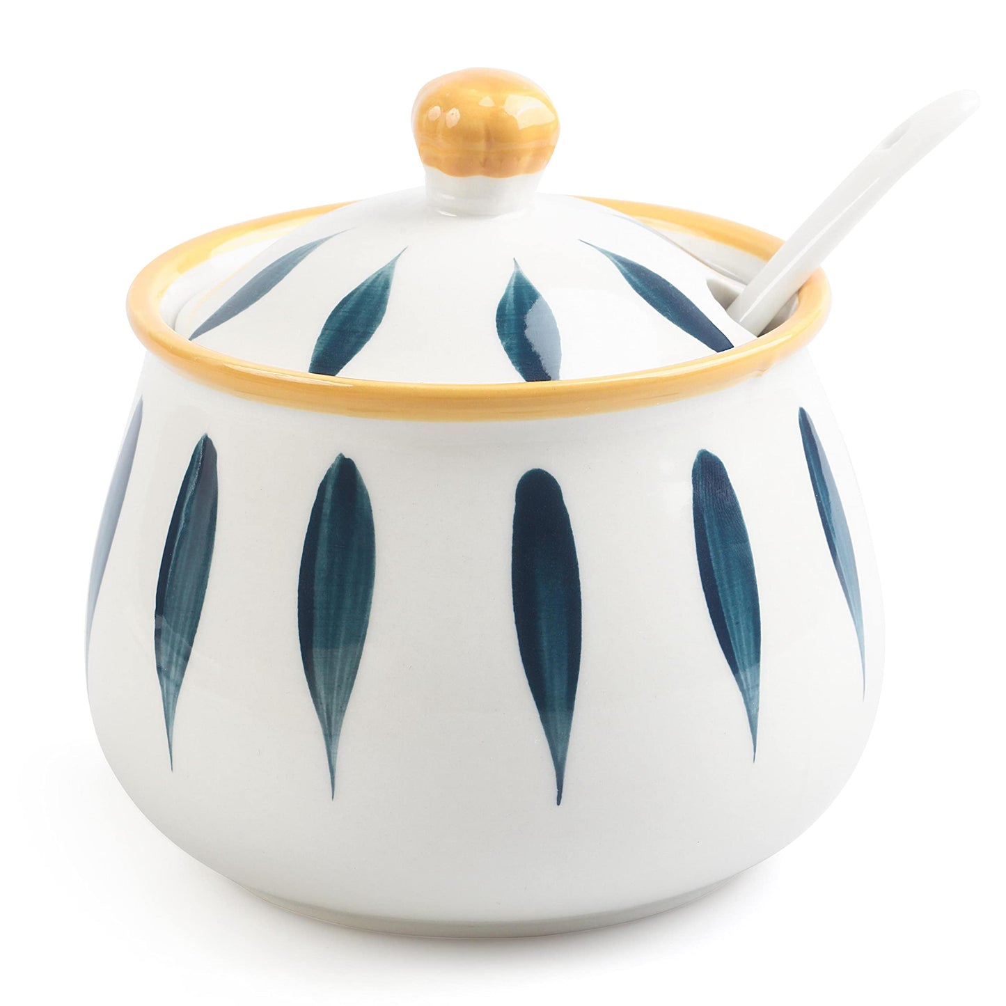 mehrido Porcelain Sugar Bowl with Lid and Spoon, 12 Ounce Ceramic Sugar Jars for Kitchen and Home, Farmhouse Sugar Container for Coffee Bar, Sugar Container Dishwasher Safe