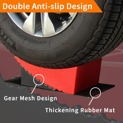 OULEME RV Leveling Blocks, Camper Leveler, 2 Packs for Dual Axle Tandem Wheel Travel Trailer Motorhome, Include 2 Curved Leveler Ramp, 2 Chock, 2 Rubber Mat, 1 T Bubble Level, 1 Storage Bag