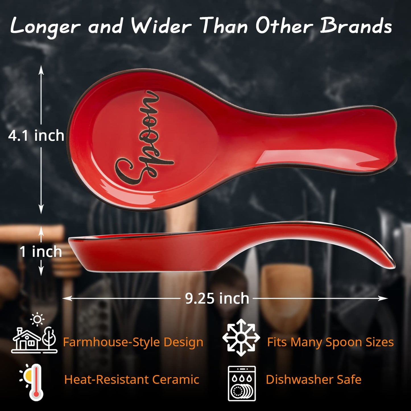 Ceramic Spoon Rest for Stove Top, DAYYET Large Spoon Holder, Spoon Rest for Kitchen Counter, Utensil Rest for Ladles, Spatula, Tong, Red Kitchen Decor and Accessories