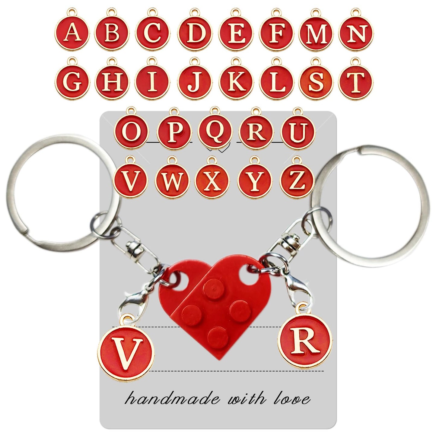 Smilelife Personalized Brick Matching Heart Keychains - Gifts for Mom, Dad, Couple, Boyfriend, Girlfriend, Lovers (Red)