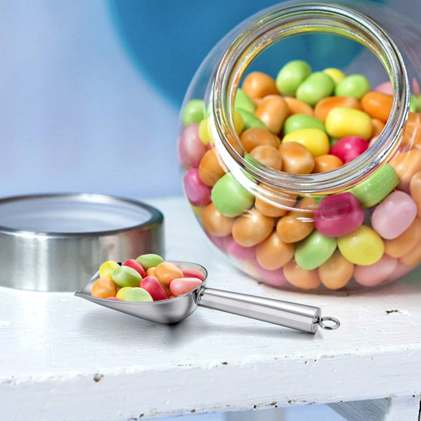 E-far Mini Scoop, 3 Ounce Stainless Steel Kitchen Utility Scoops, Ideal for Candy/Ice Cube/Flour/Sugar/Coffee Bean/Protein Powder, Food Grade & Anti Rust, Easy Clean & Dishwasher Safe (4 Pack)