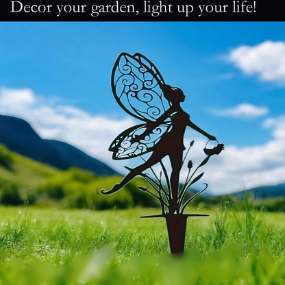 AJHXZMFC Decorative Garden Stakes， Fairy Garden Stakes, Butterfly Fairy Stakes for Weather Resistant Black Metal Outdoor Decorative Art for Women Gift (Matte Black, 18P-A)