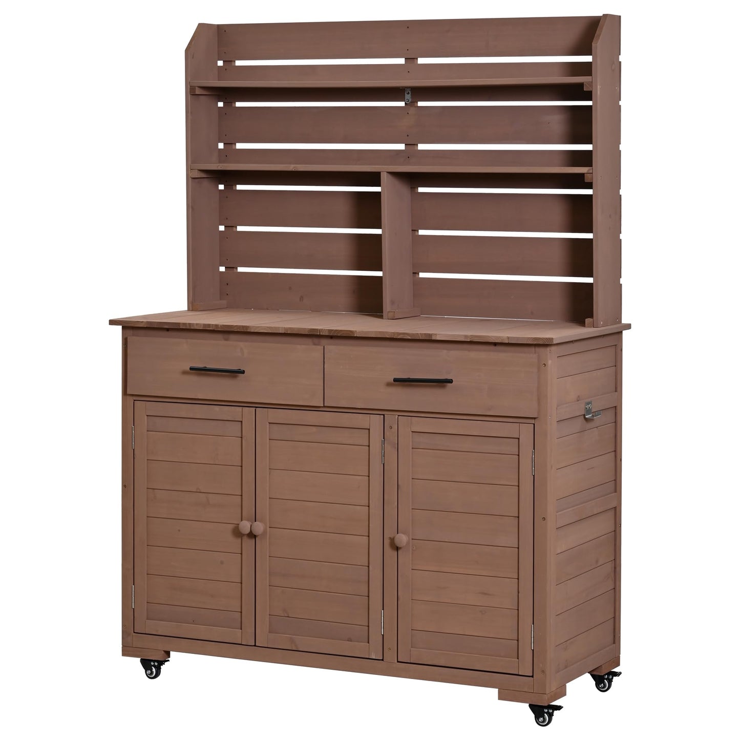 Outdoor Grill Cart with Storage Cabinet, Wood Outdoor Kitchen Island Prep Cart Grill Station for Food Prep and BBQ, Brown