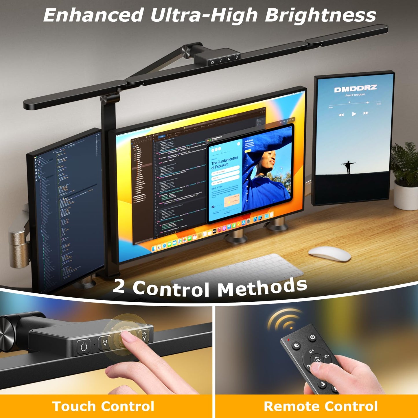 LED Desk Lamp for Office Home, Eye-Caring Desk Light with Stepless Dimming Adjustable Flexible Gooseneck, 10W USB Adapter Desk Lamp with Clamp for Reading, Study, Workbench (Black)
