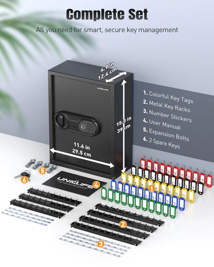 Uniclife 71 Position Key Box, Wall Mount Key Lock Box with Code and Key Lock, Fingerprint Key Cabinet with Anti-Theft Key Drop Slot & Keypad, Keys Safe for Office Hotel & Company