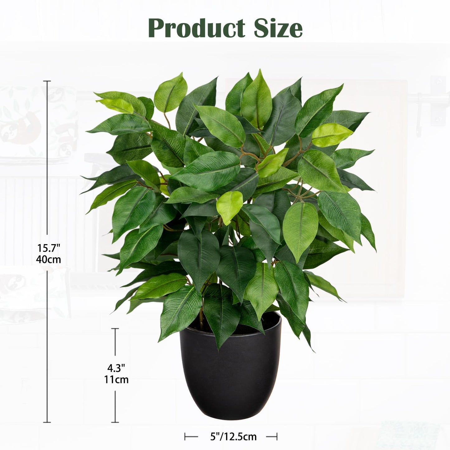 GnFlus Fake Plant 15.7" Artificial Plants Indoor Small Ficus Potted Plants Silk Plants Faux Topiary Plant for Home Bathroom Bedroom Dining Room Kitchen Window Shelf Desk Centerpieces Tabletop Decor