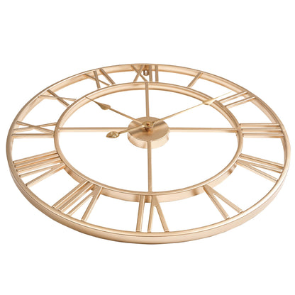 CLXEAST Champagne Gold Metal Wall Clock, Large Roman Numeral 24 Inch Wall Clocks for Living Room Decor,House Warming Gifts New Home