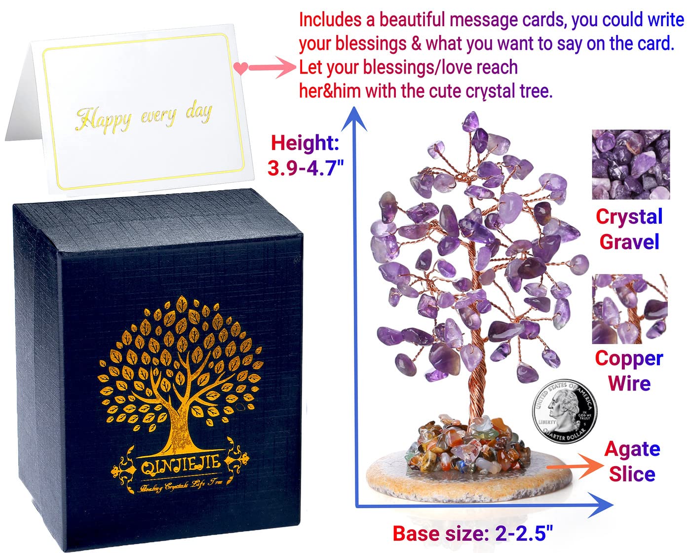 QINJIEJIE Amethyst Crystal Tree Natural Crystals Tree Copper Wire Feng Shui Energy Gemstone Purple Home Room Office Decor Christmas Spiritual Purple Gift for Women Men