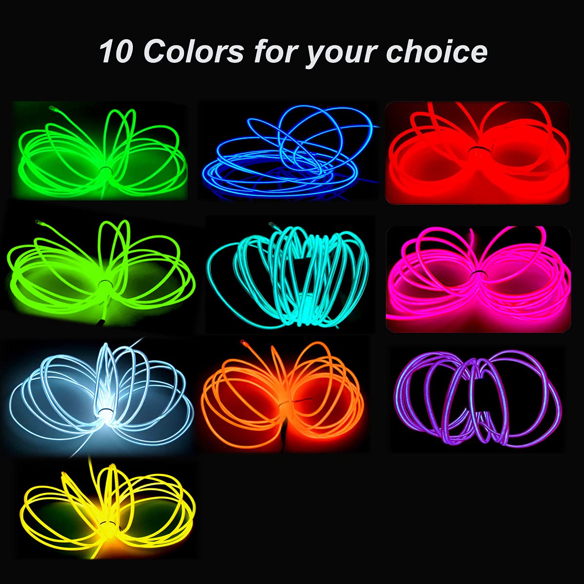 MaxLax EL Wire Blue, 16.4ft/5m Portable Battery Pack Neon Lights Strip 360° Cuttable Glowing Rope Lights for Parties, Halloween, DIY Decoration