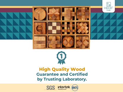 BSIRI Wooden Puzzle Box Set (12 Games) - Challenging Brain Teasers and 3D Puzzles for Adults, Interlocking Games Ideal for Patio Decor and Unique Gift for Chistmas