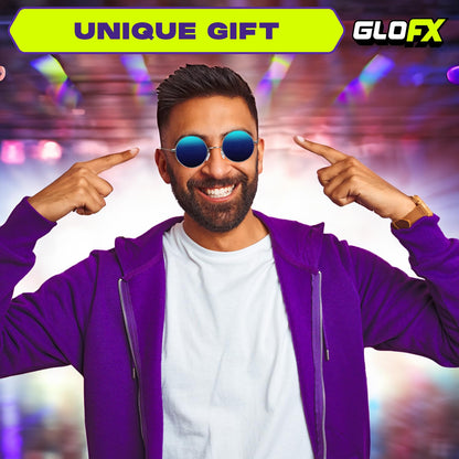 GloFX Blue Mirror Diffraction Glasses | Round Metal Frame with 3D Prism Effect