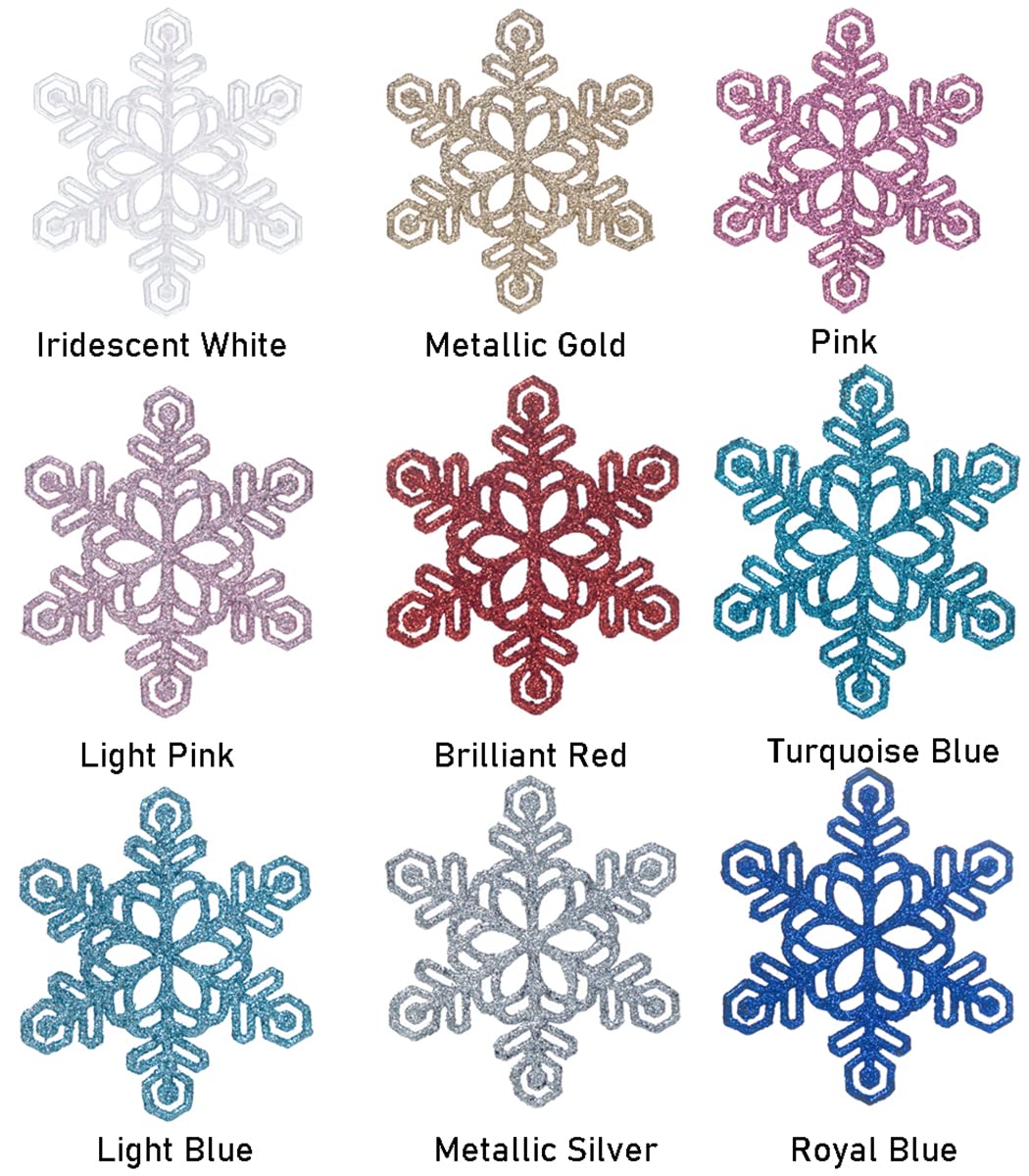 48pcs 4 Inch Pre-Strung White Snowflake Ornaments for Christmas Tree Decorations, Hanging Plastic Glitter Snowflake Christmas Ornaments Bulk in Iridescent White