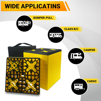 ROBLOCK Rv Leveling Blocks 12 Pack (2 Rubber Top), Camper Leveling Blocks Sturdy Stackable Jack Blocks with Carrying Bag, Multifunctional Wheels Stabilizer Blocks Suit for Camper Travel Trailer