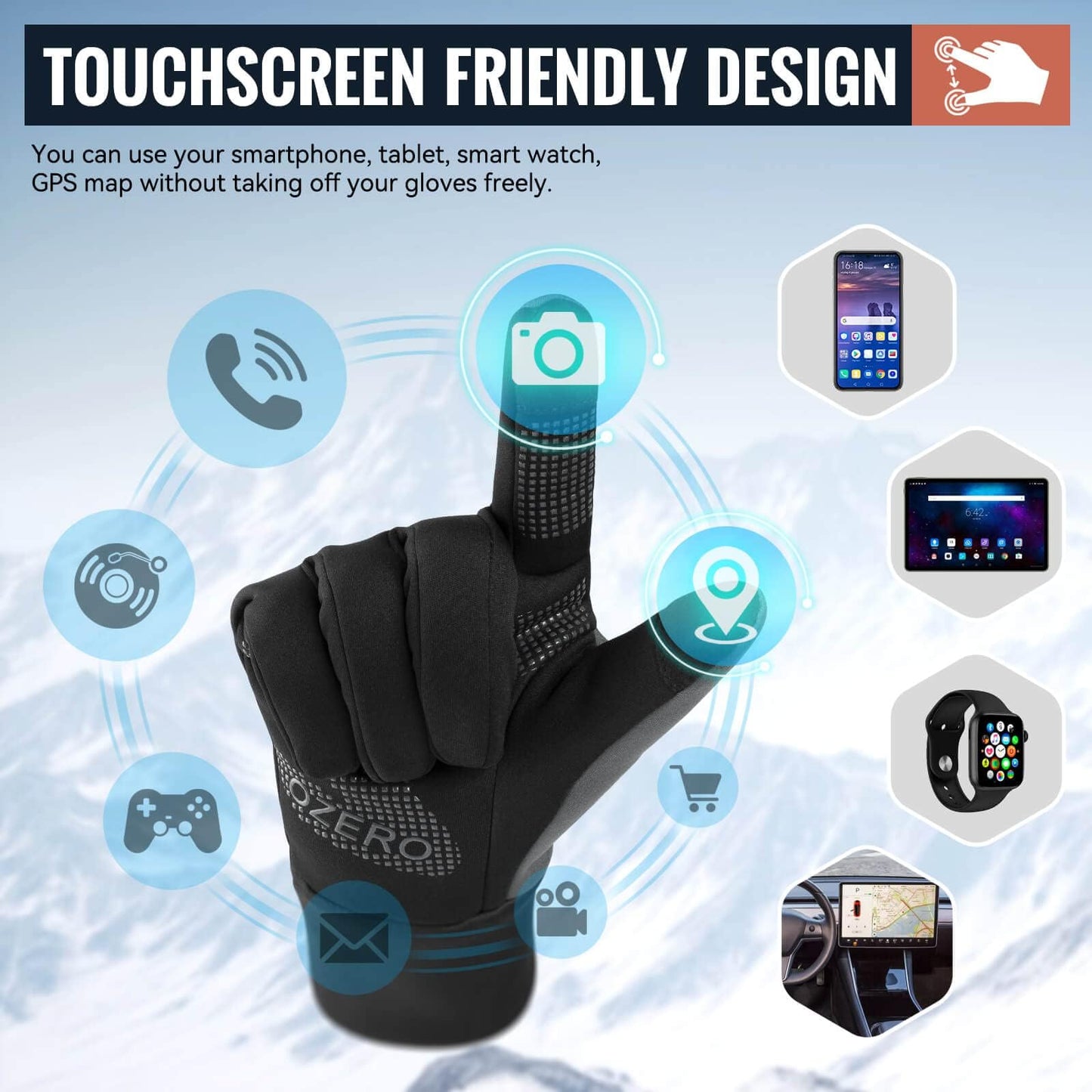 OZERO Winter Running Gloves Touchscreen for Men Women, Thermal Warm Windproof Water Resistant Anti Slip Glove for Cycling Ski Biking Driving Hiking Gloves for Men's Women's - Black (M)
