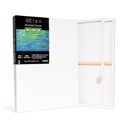 Elan Stretched Canvases 60x80 CM, 4-Pack Large Canvas for Painting 280 GSM, Triple Primed Large Stretched Canvas for Painting 60x80 CM
