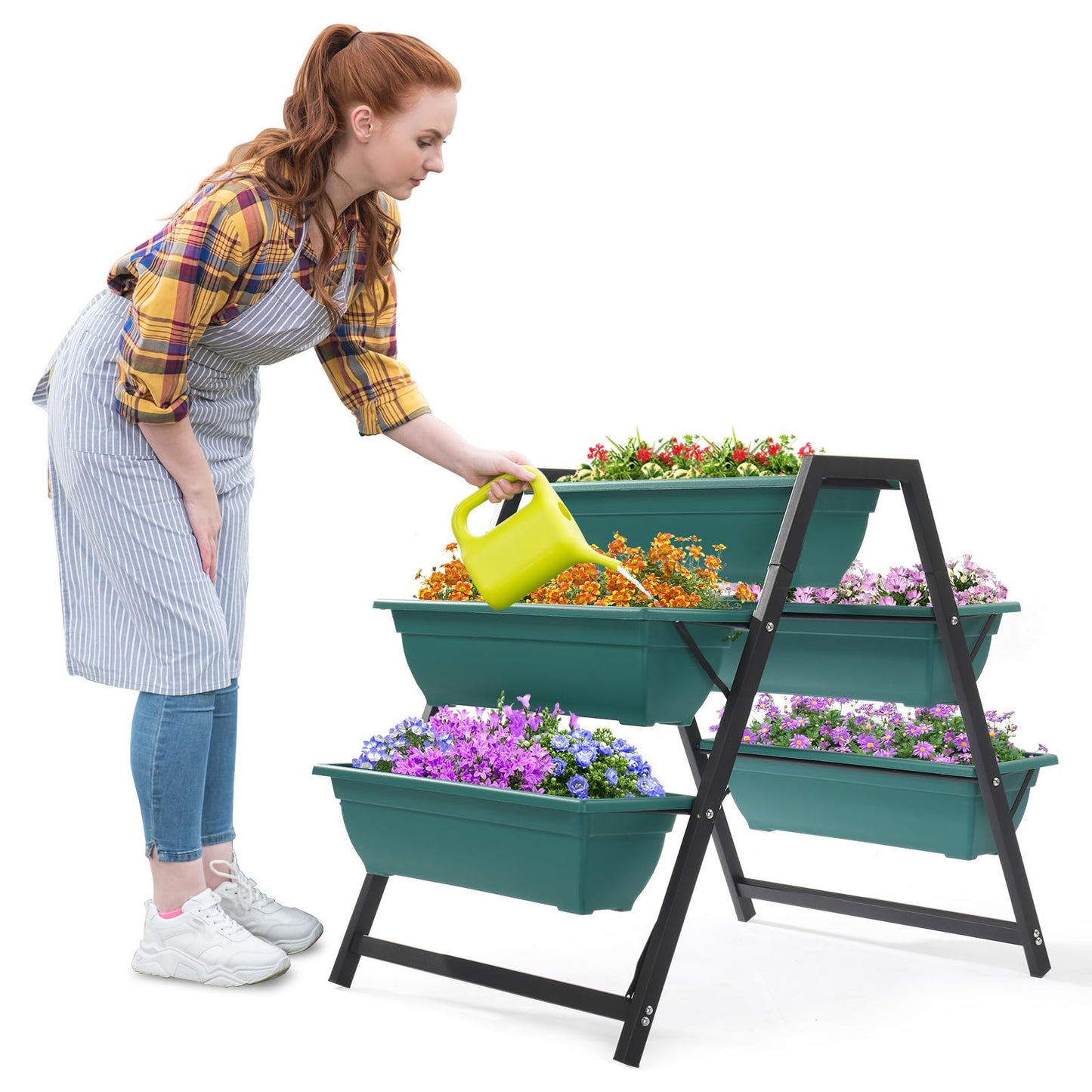 Vasitelan Raised Garden Planter Bed, Tiered Planter Stand with 5 Boxes, 25.6" Long*35.8" Wide*31" Tall, Vertical Raised Garden Bed for Herbs, Flowers, or Vegetables in Patio Balcony Indoor Outdoor