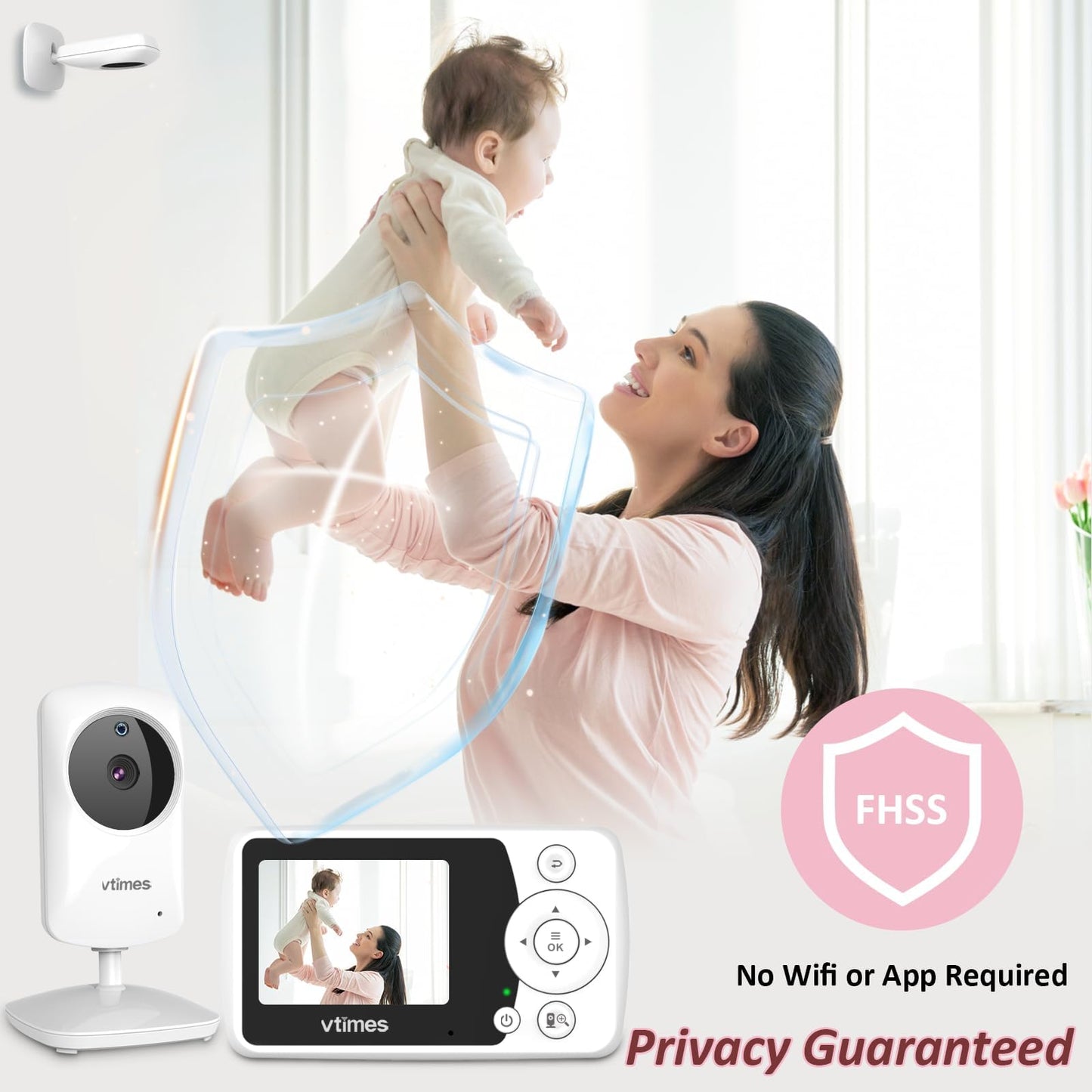 VTimes Baby Monitor with Camera and Audio, 2.4" LCD Screen Video Baby Monitor No WiFi Night Vision, Portable Baby Camera Monitor VOX Pan-Tilt-Zoom Alarm and 1000ft, Ideal for Baby/Elderly/Pet